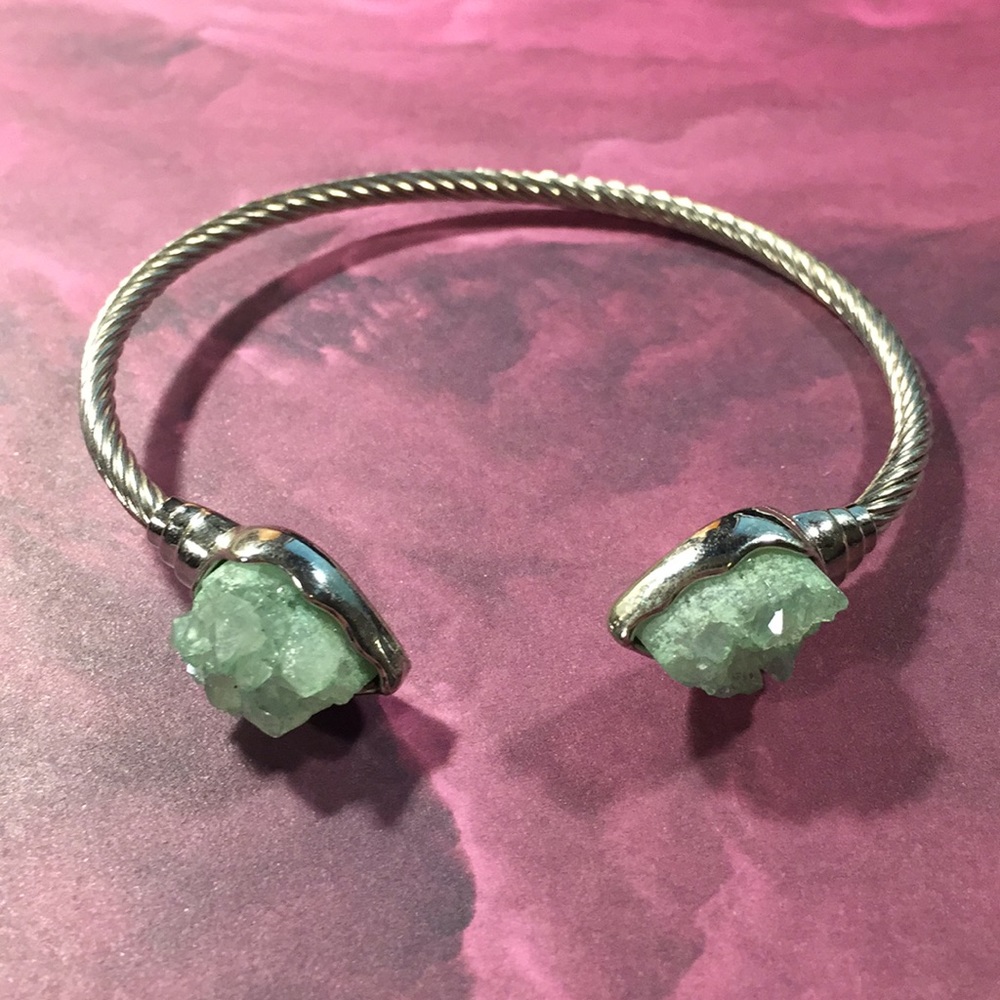 Genuine teal crystal stone silver bracelet cuff