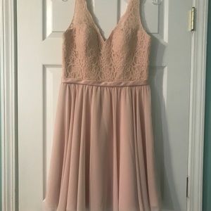 Mori Lee blush bridesmaid dress