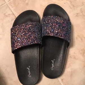 Black bling slides