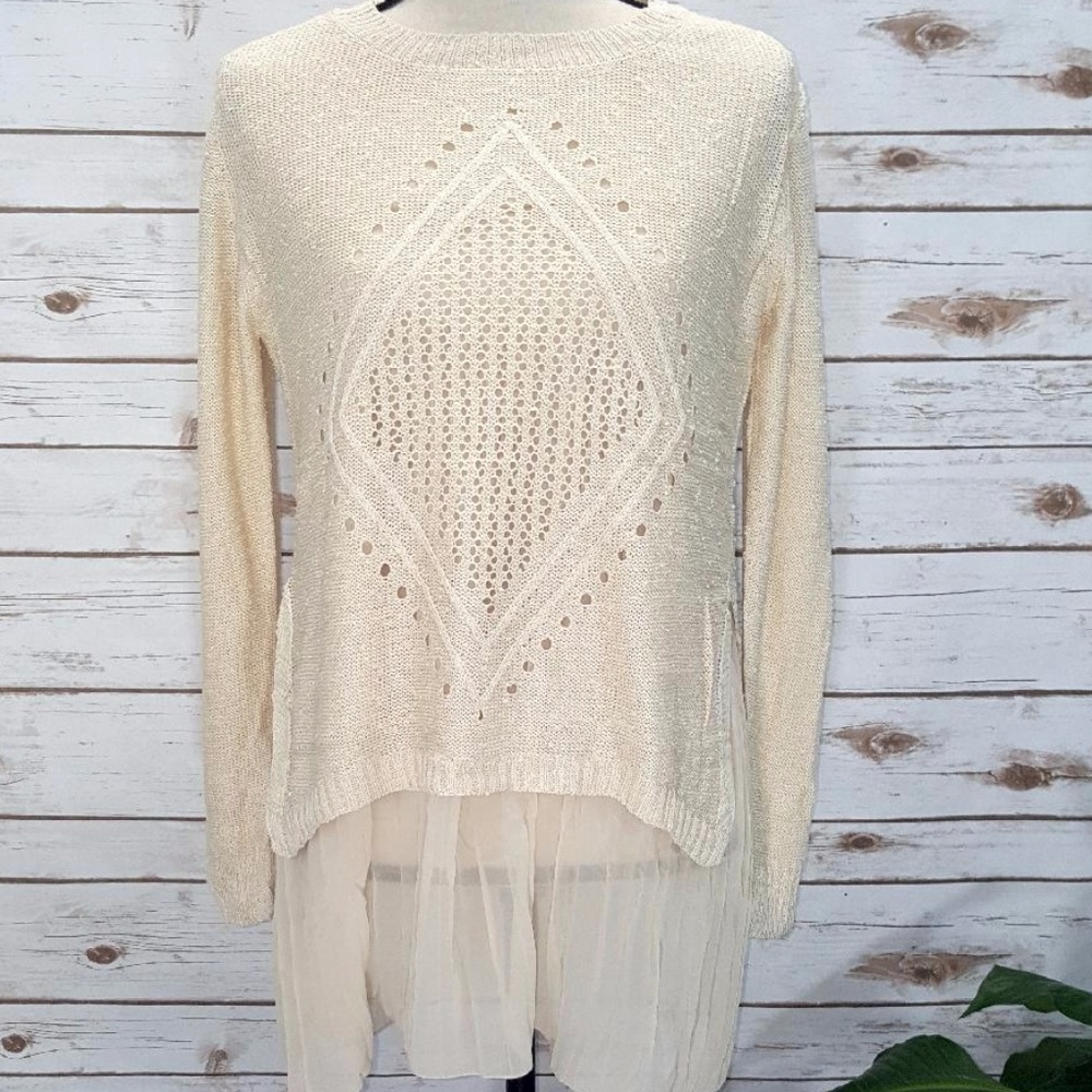 Knit Sweater with Chiffon Extension