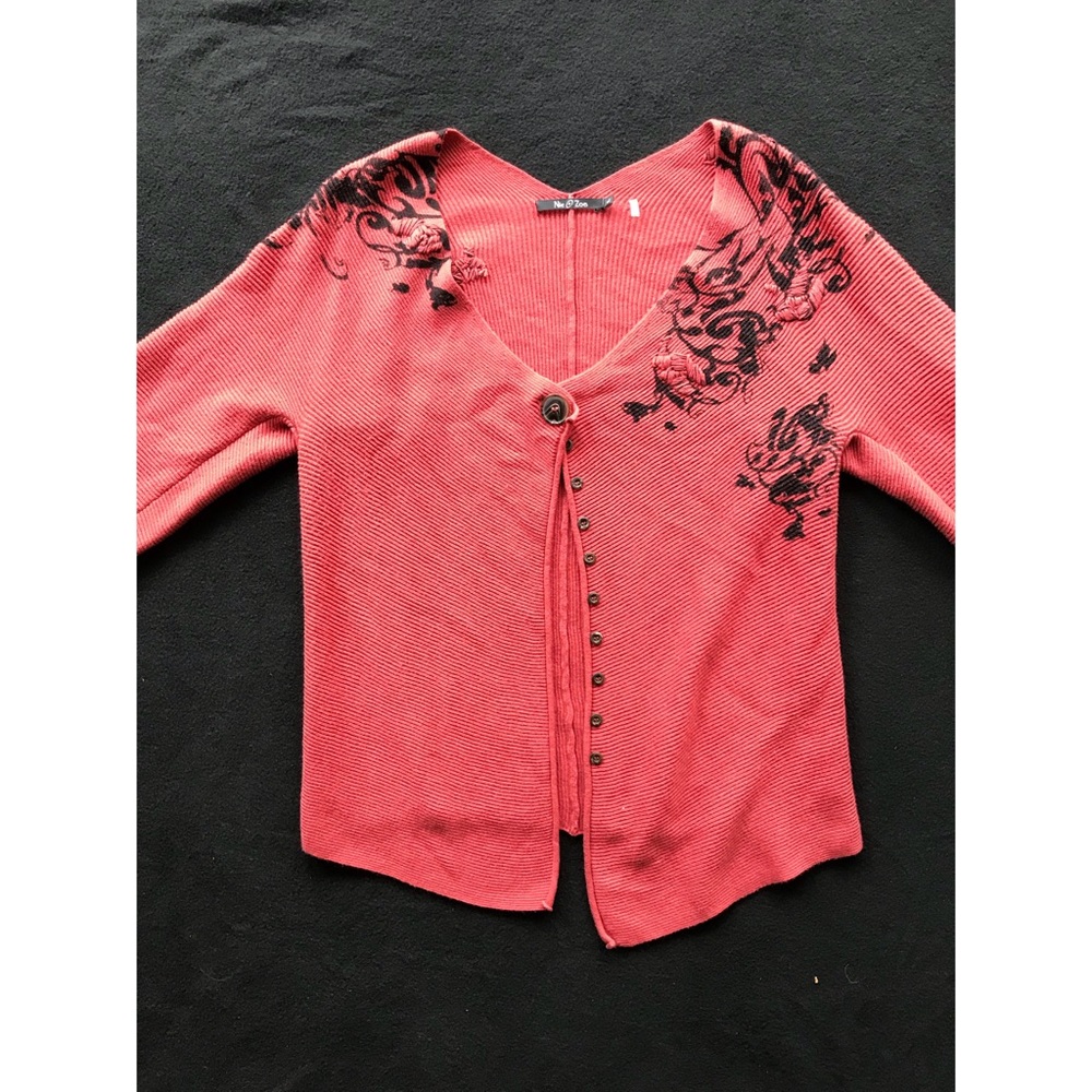 Nic + Zoe Embroidered Rust Colored Cardigan