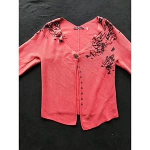 Nic + Zoe Embroidered Rust Colored Cardigan