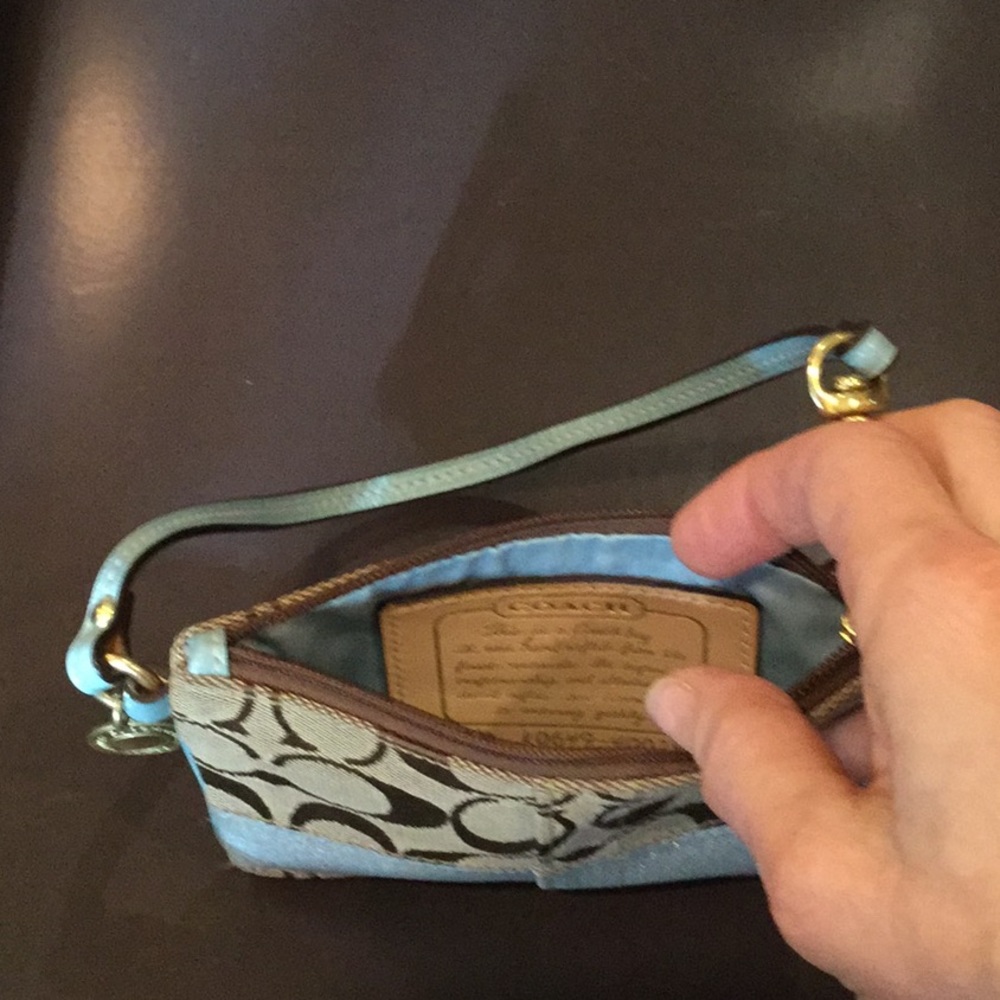 Baby blue & light brown Coach wristlet 4” X 6” - Picture 3 of 3