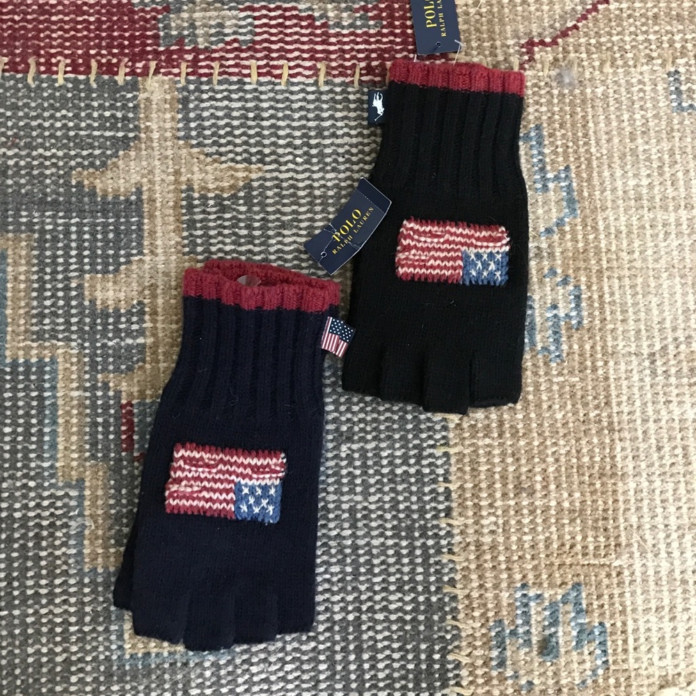RALPH LAUREN FLAG GLOVES WOOL FINGERLESS OS