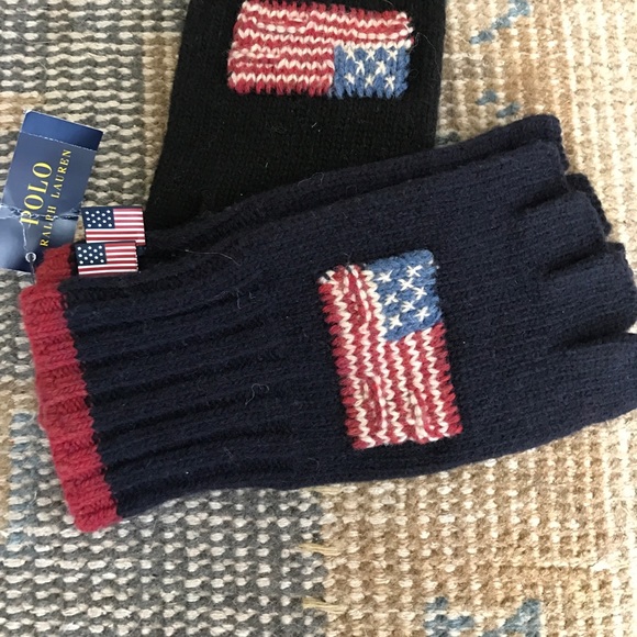 RALPH LAUREN FLAG GLOVES WOOL FINGERLESS OS - Picture 3 of 4