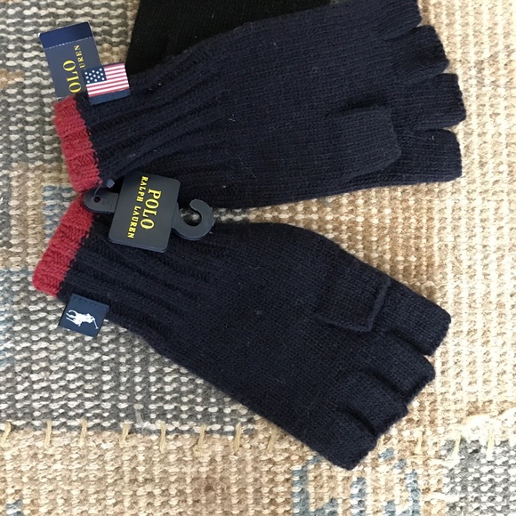 RALPH LAUREN FLAG GLOVES WOOL FINGERLESS OS - Picture 4 of 4