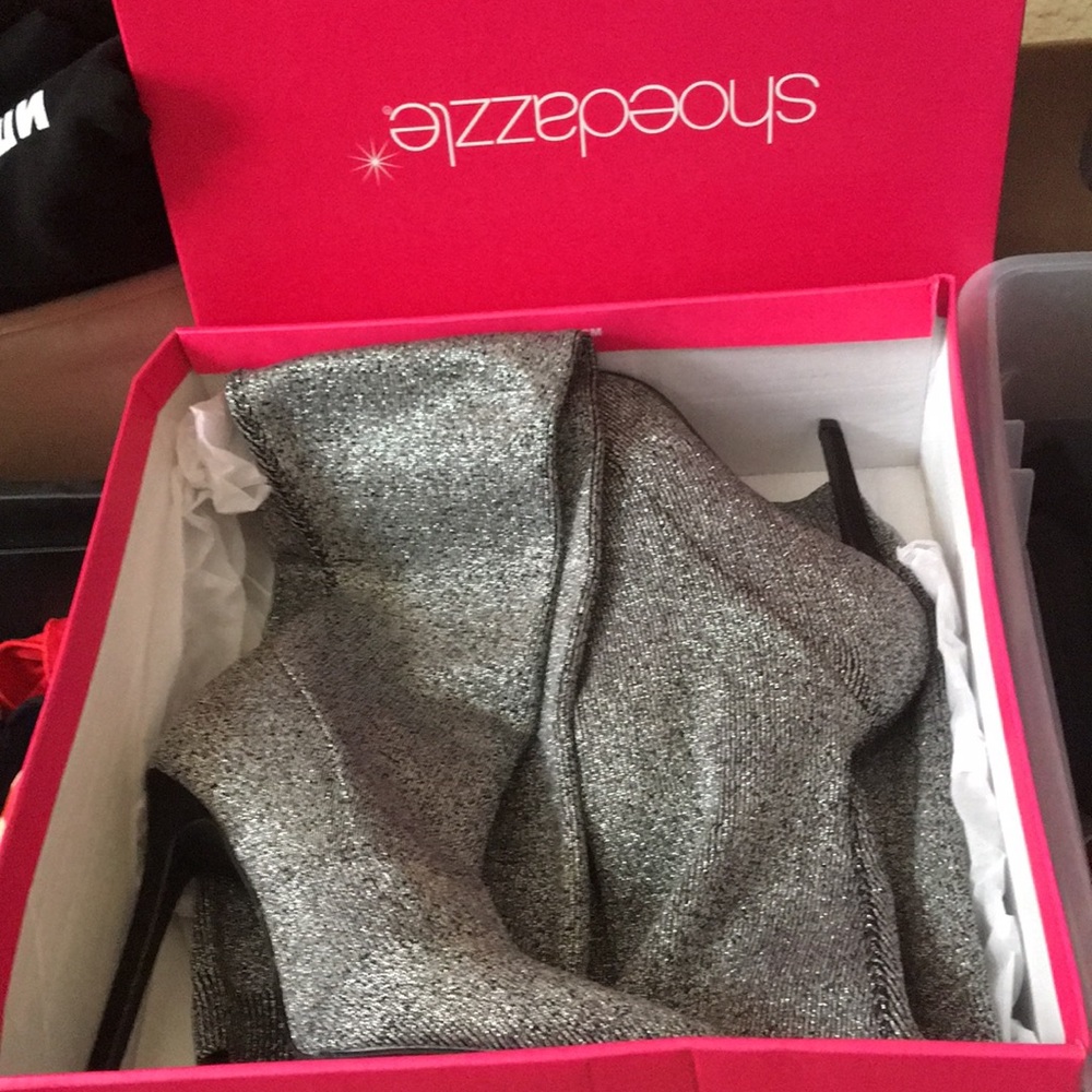 Thigh High Silver High Heeled Boots BRAND NEW