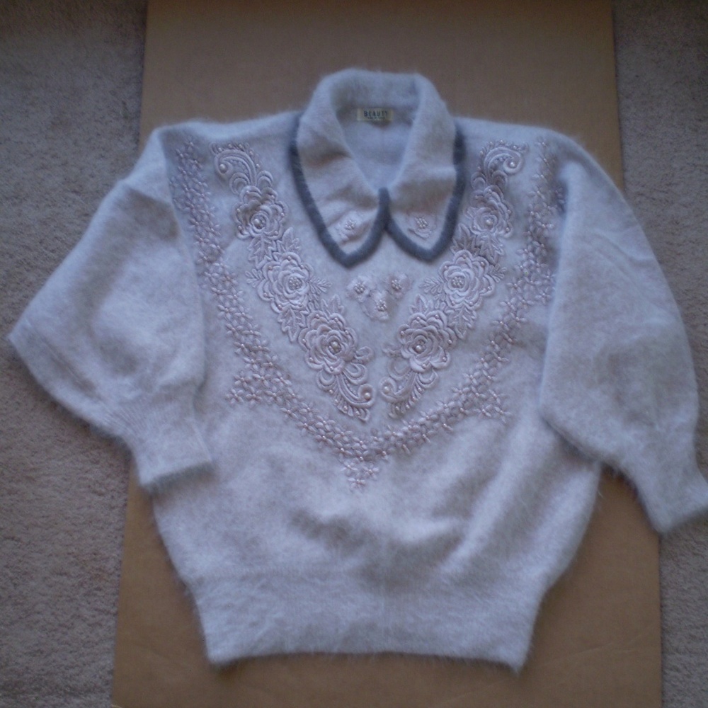 knitted cream angora sweater