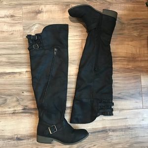 Black Faux Leather Over the Knee Boots