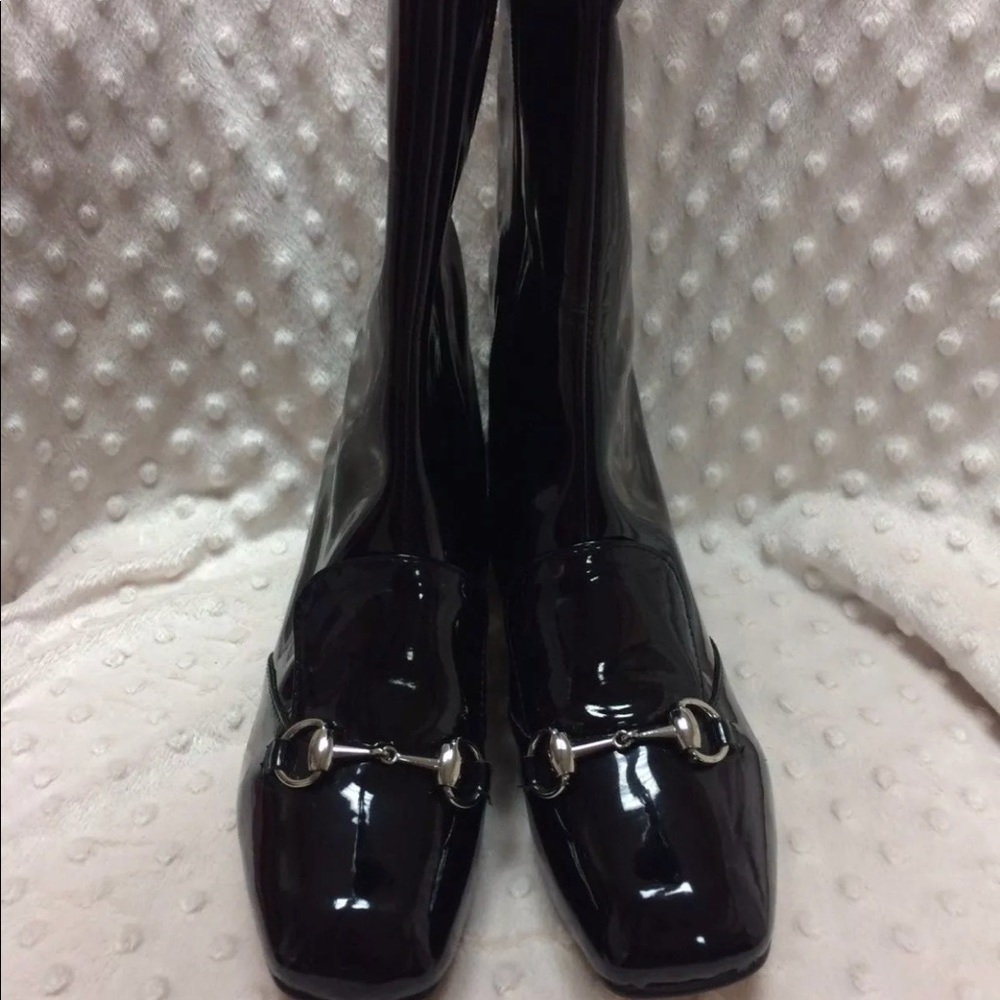 Gucci black patent leather knee boots