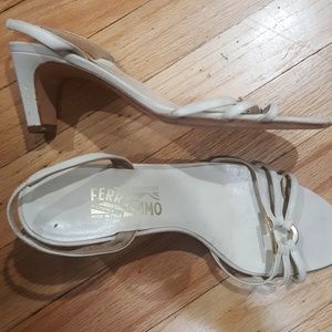 Cream colored Ferragamo slingback sandals