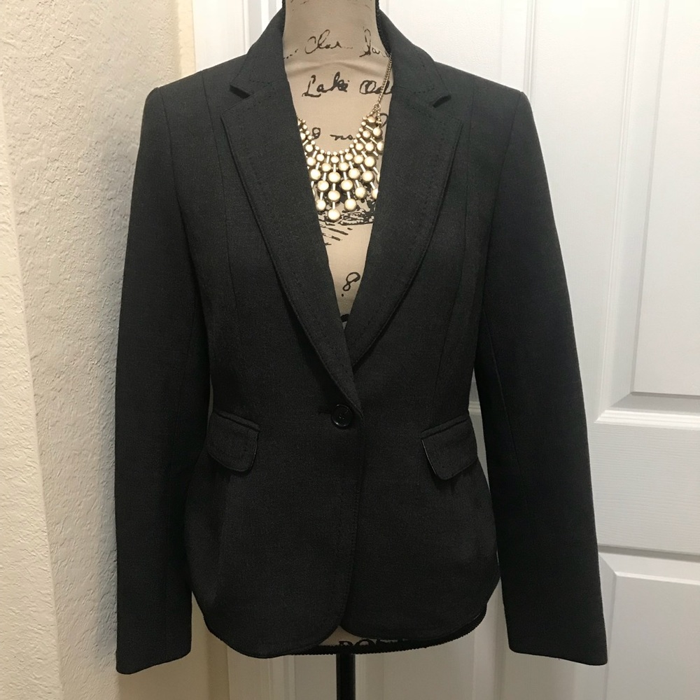 Ann Taylor LOFT gray one button blazer jacket Sz 4