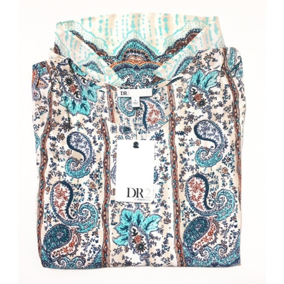 NWT Daniel Rainn Blouse Sz M Blue Green Split Neck - Picture 4 of 6