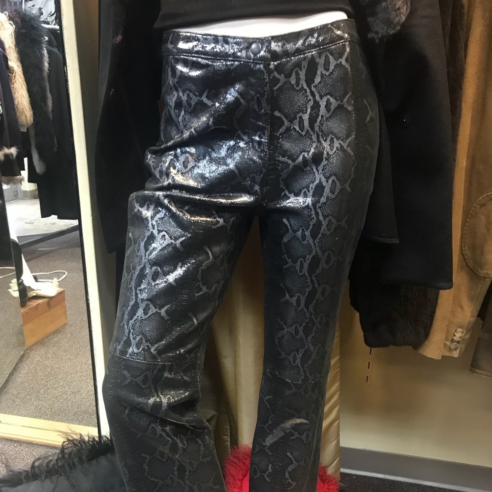 Black Embossed Leather Pants