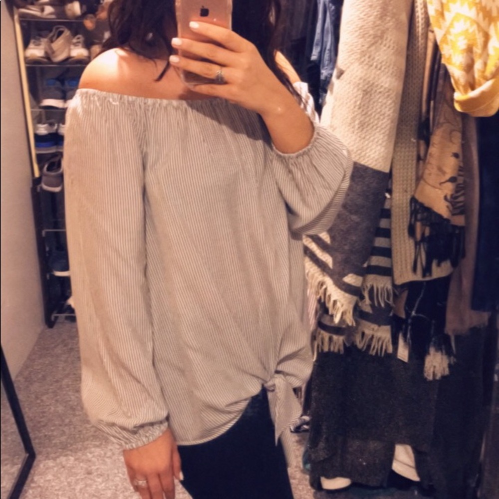 White and Blue Striped off the Shoulder Top