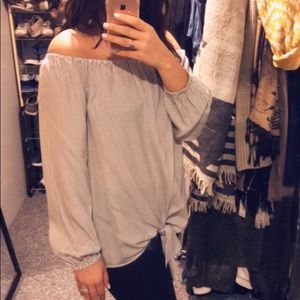 White and Blue Striped off the Shoulder Top