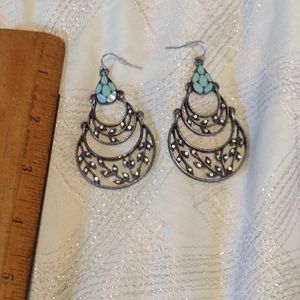 Large Silver Tone Faux Turquoise CZ Dangles