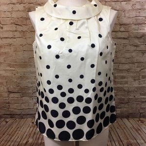 4/$20 Talbots Collar Cream Blue Polka Dots Blouse