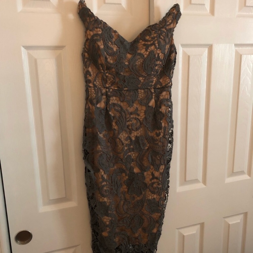 Off the shoulder gray lace dress