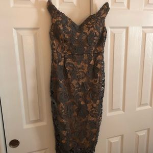 Off the shoulder gray lace dress