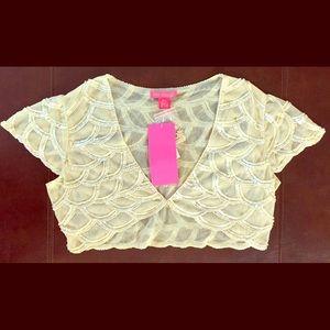 NWT MED Betsey Johnson Sheer Sequin Shrug