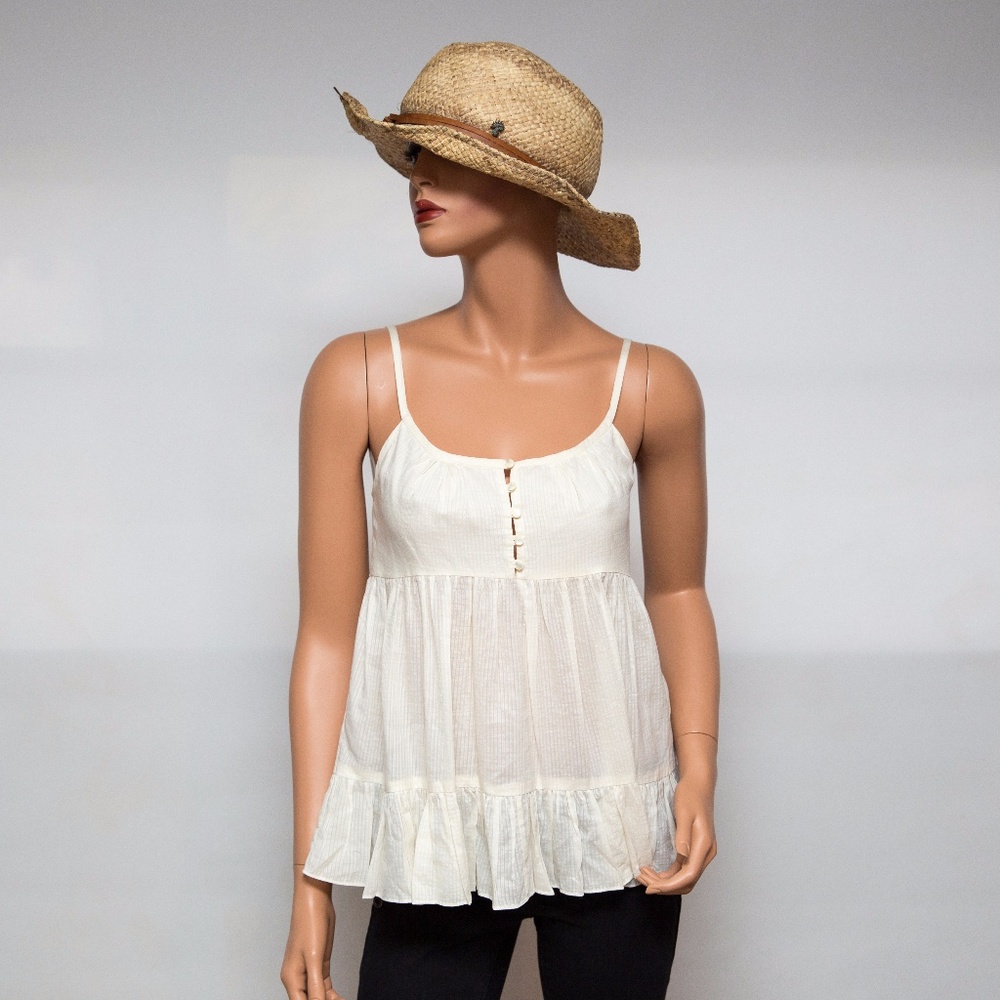 Walter Cream Babydoll Spaghetti Strap Top $198 XS