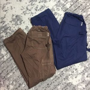 Koi Lot Of 2 Brown & Blue Scrub Pants