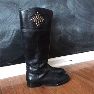 Tory Burch Kiernan Black Leather Riding Boots