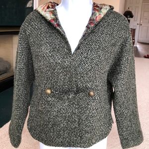 Women Wool Blended Green Jacket With Hood Size S