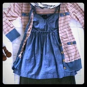 Cardigan with top and skirt