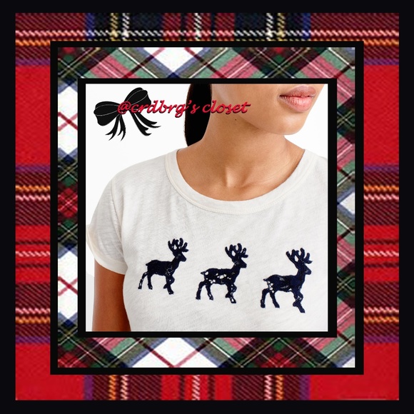 NWT, JCrew Lace Reindeer Tee - Picture 2 of 3