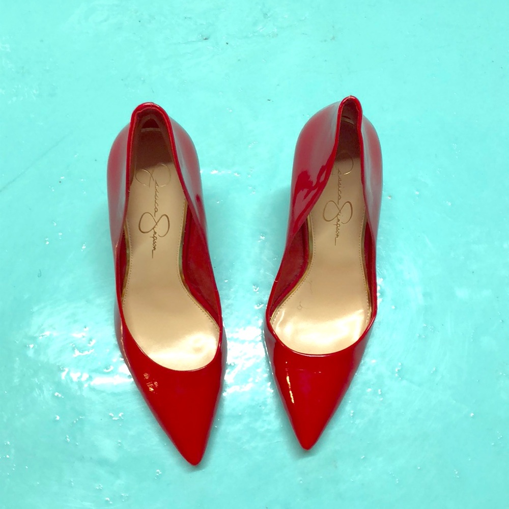 Red patent leather high heels Jessica Simpson