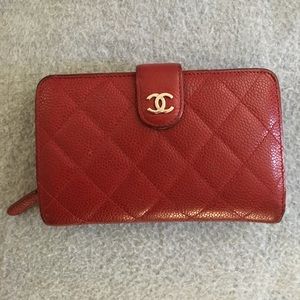 Authentic Red Chanel L zip wallet w/ original box