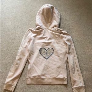 Twisted Heart embellished peace/heart hoodie L