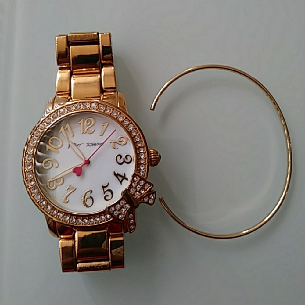 Gold Betsy Johnson watch and gold bracelet
