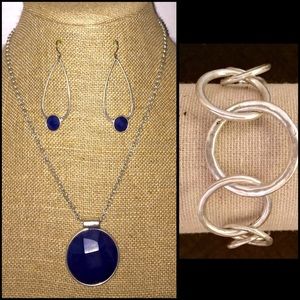 Lucky Brand Silver/Dark Blue Stone Look 3 Pc Set