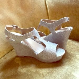 Silver glitter platform wedges