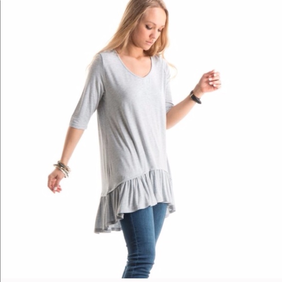 • Gray Peplum Hem Tunic • - Picture 2 of 8