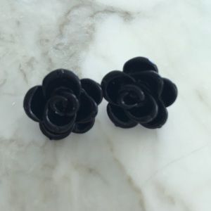 Black Plastic flower earrings