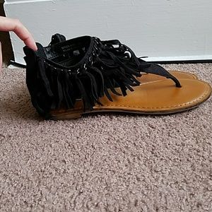 Black fringe sandles