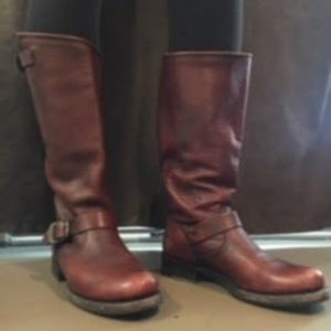 Frye Veronica Slouch Boots Tall Distressed Brown