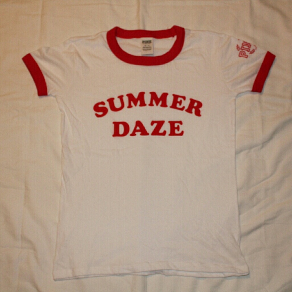 VS Pink White and Red Ringer Tee