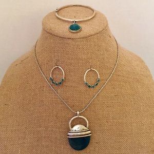 Lucky Brand Silver & Green Stone Look 3 Piece Set