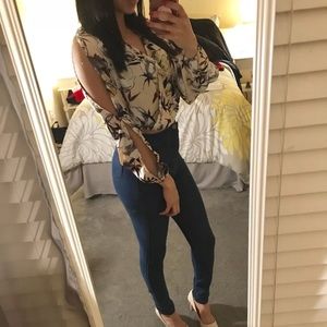 Floral cut out, long sleeve crop top