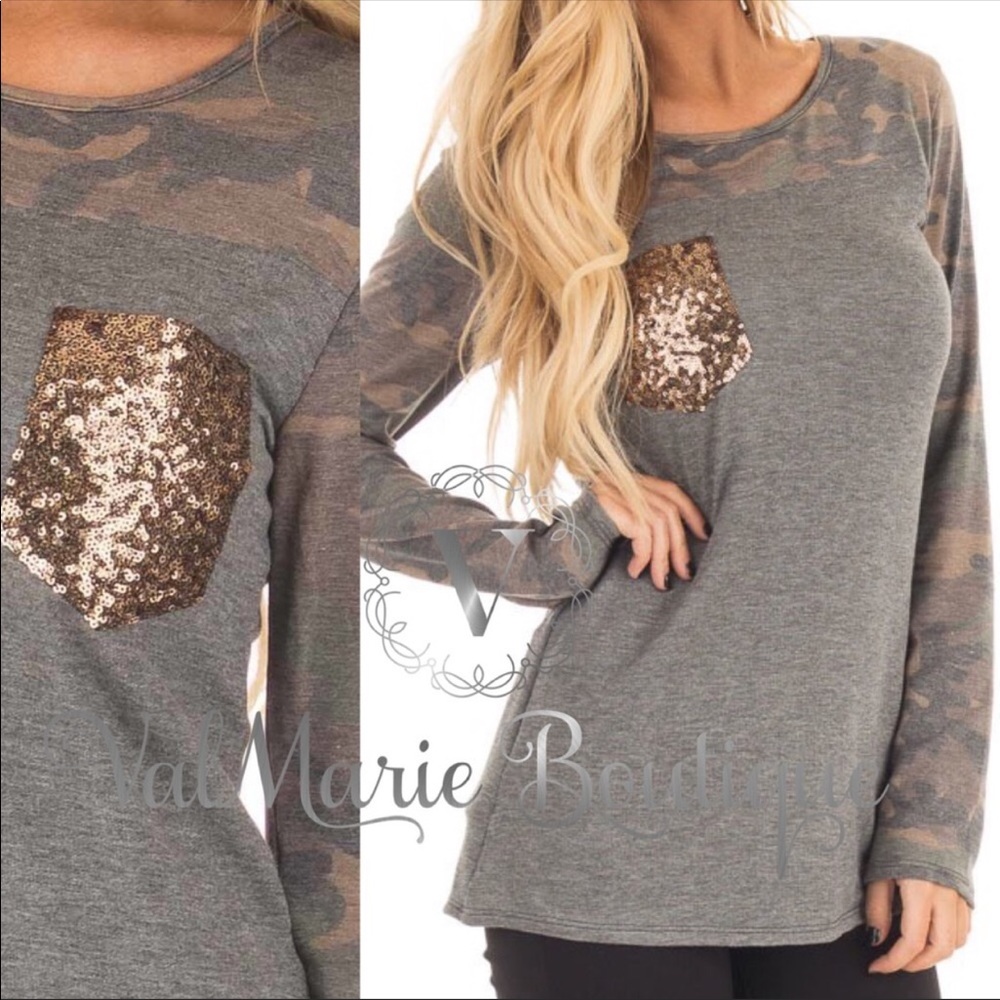 Soft Sequin Pocket Camo Top - Picture 2 of 4