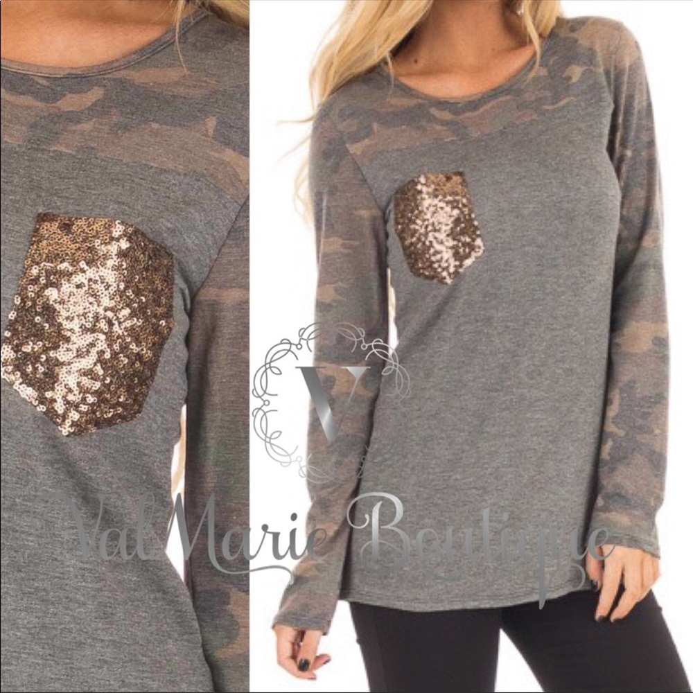 Soft Sequin Pocket Camo Top - Picture 3 of 4