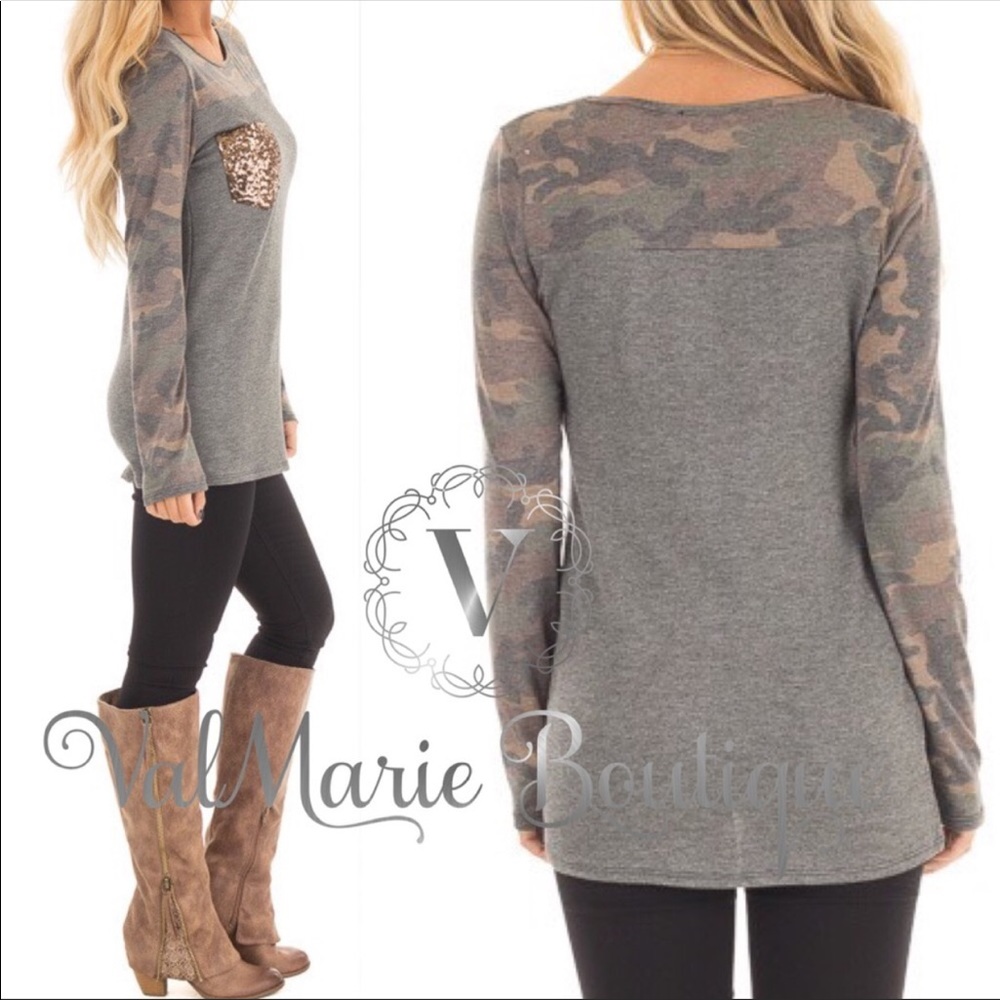 Soft Sequin Pocket Camo Top - Picture 4 of 4