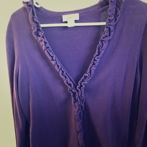 Loft plum ruffle cardigan