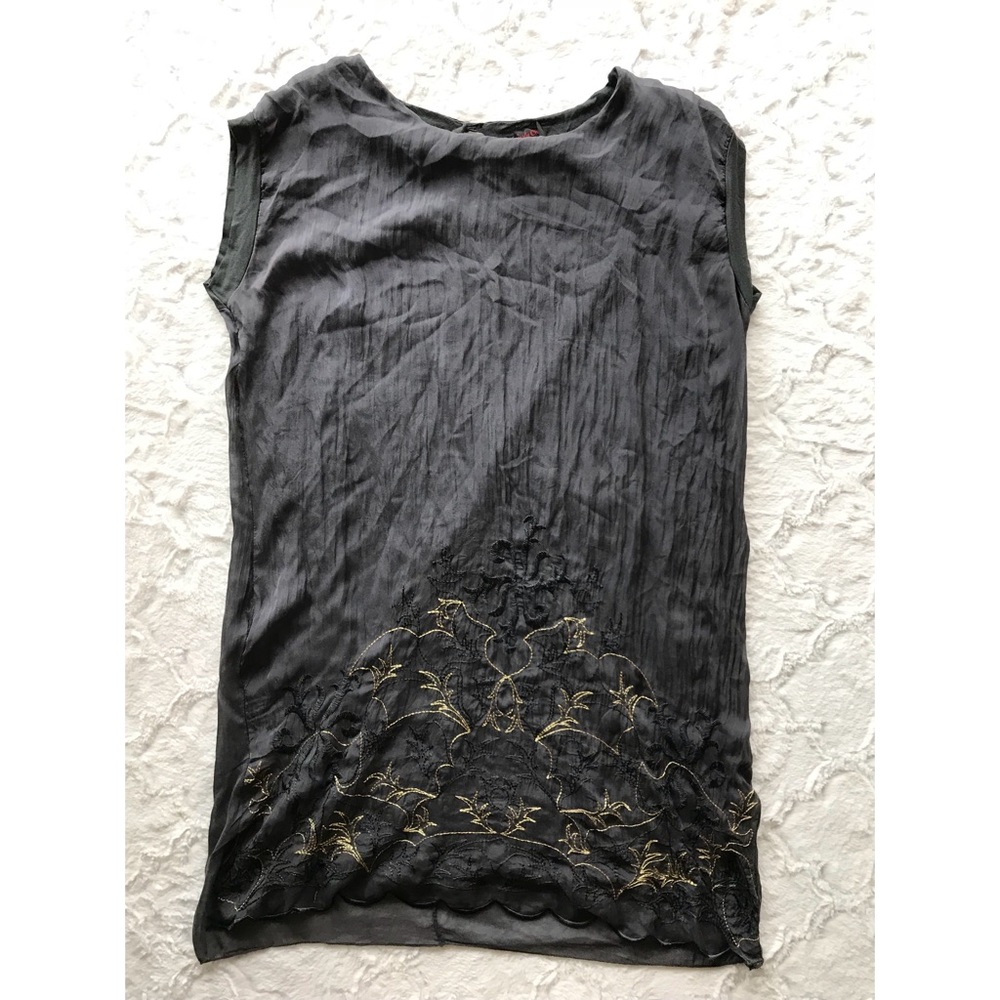 Carla Conti Silk and Embroidered Gray Tunic Dress