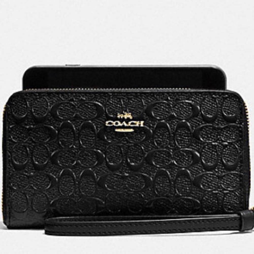 💕RESERVED Coach #Logo #Black #Glossy #PhoneWallet